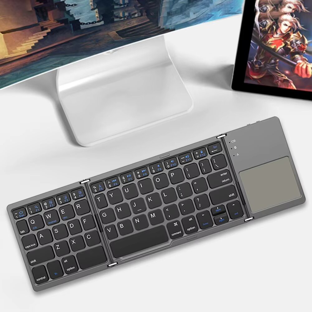 Foldable Wireless Bluetooth Keyboard Rechargeable Folding Portable Keyboards for PC Mac Smartphone Windows iOS Android