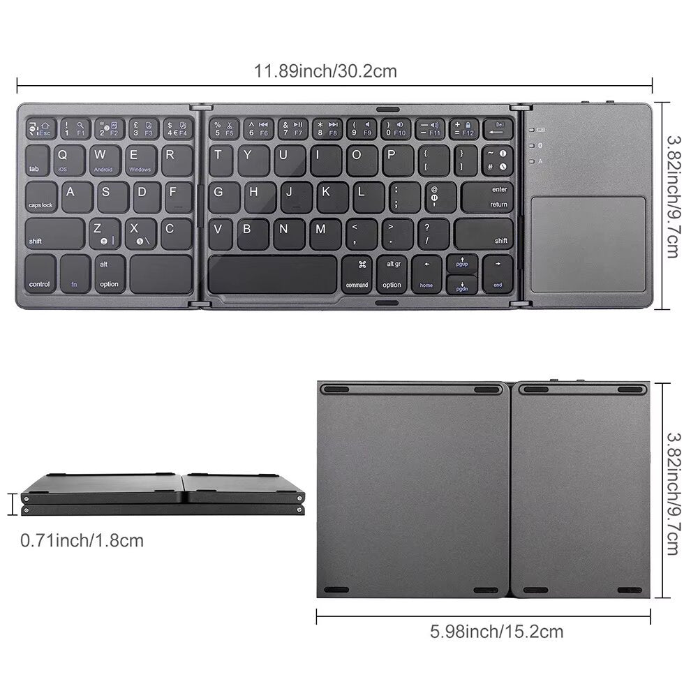 Foldable Wireless Bluetooth Keyboard Rechargeable Folding Portable Keyboards for PC Mac Smartphone Windows iOS Android